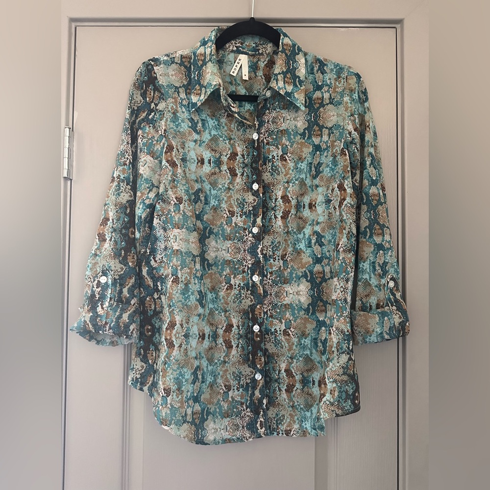Roper Turquoise Python Western Button Shirt Roll … - image 3